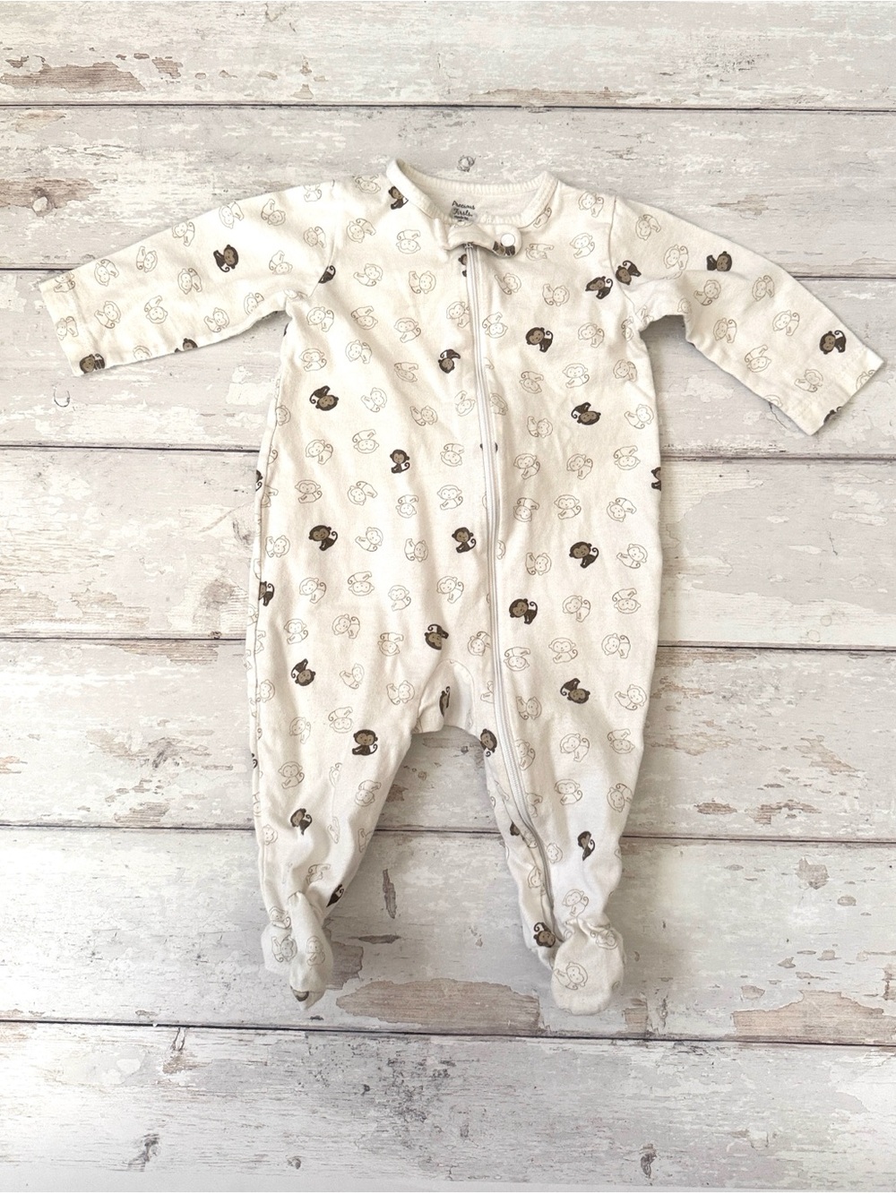 Unisex 6m Baby Zip Up Footie Sleeper One Piece Pajamas Monkey Print Neutral